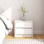 Solid Pine Wood White Bedside Cabinet Rustic Nightstand with Two Drawers Storage