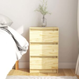 Rustic Solid Pine Wood Bedside Cabinet Nightstand with Three Drawers Storage