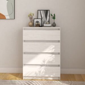 Solid Pine Wood White Side Cabinet Elegant Storage Organizer with 4 Drawers