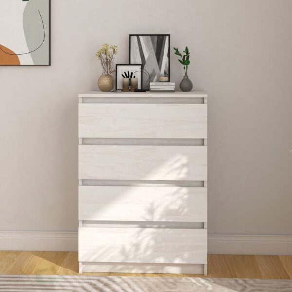 Solid Pine Wood White Side Cabinet Elegant Storage Organizer with 4 Drawers