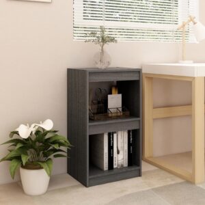 Solid Pine Wood Book Cabinet Grey Spacious Storage Organizer Shelf Elegant