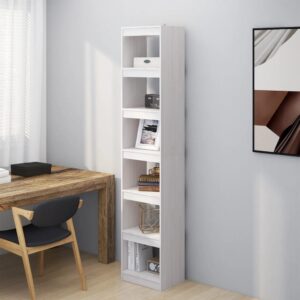 Solid Pinewood White Book Cabinet Room Divider Spacious Storage Organizer