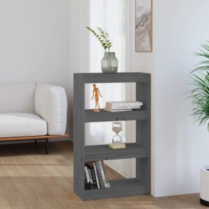 Solid Pine Wood Book Cabinet Grey Room Divider Spacious Storage Organizer Shelf