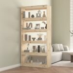 Solid Pine Wood Bookshelf Room Divider Spacious Storage Organizer Elegant Design