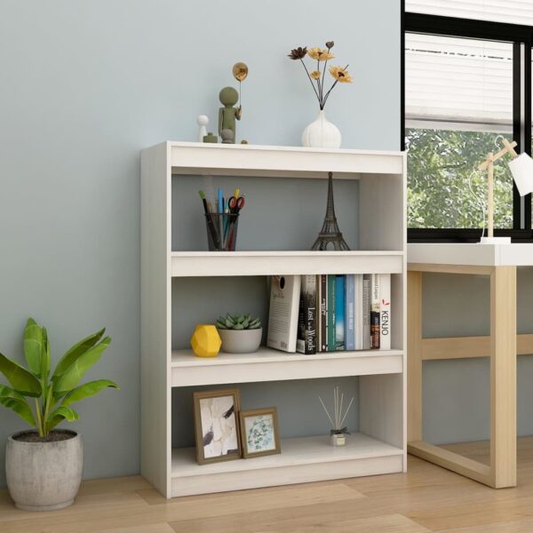 Solid Pine Wood White Bookcase Storage Organizer Room Divider Elegant Design