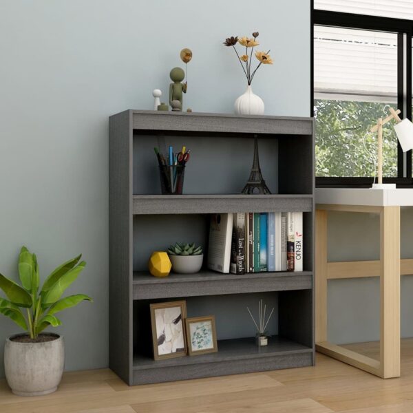 Solid Pine Wood Book Shelf Cabinet Grey Room Divider Storage Organizer Chic