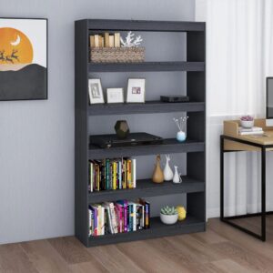 Solid Pine Wood Bookshelf Cabinet Room Divider Storage Organizer Grey Finish