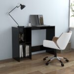 Modern Black Study Workstation Desk with Shelves for Home Office Compact Design