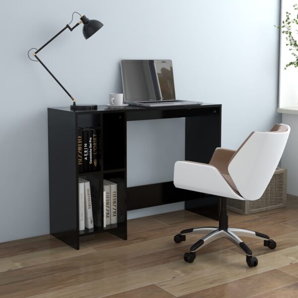 Modern Black Study Workstation Desk with Shelves for Home Office Compact Design