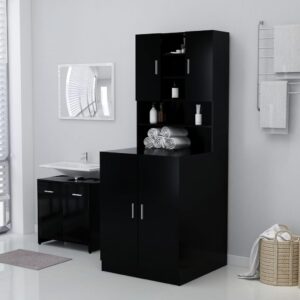 Modern Black Laundry Storage Cabinet Bathroom Cupboard Organizer with Doors