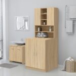 Modern Sonoma Oak Bathroom Washing Machine Cabinet Storage Organizer with Doors