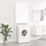 White Bathroom Laundry Storage Cabinet Tall Cupboard Organizer with Shelves