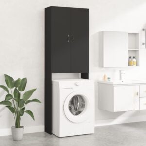 Black Engineered Wood Laundry Storage Cabinet Bathroom Organizer with Shelves