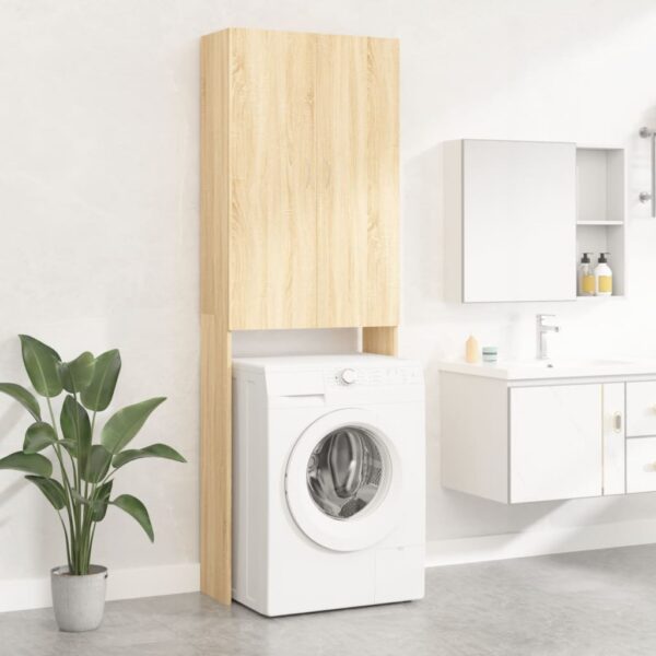 Sonoma Oak Bathroom Washing Machine Cabinet Storage Organizer with Doors