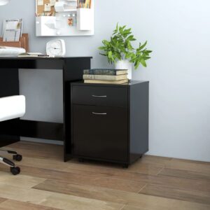 Modern Black Rolling File Cabinet Engineered Wood with Lockable Castors