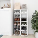 Elegant White Shoe Storage Cabinets Pair with Six Shelves Space Saver Organizer