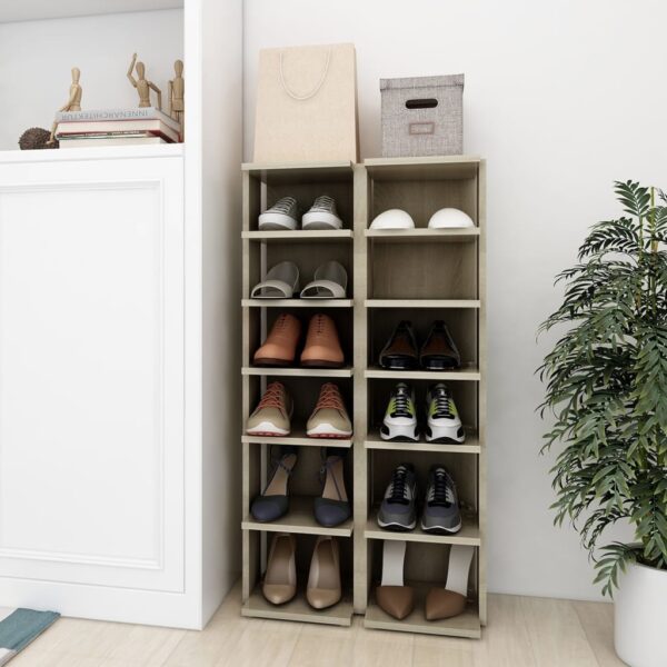 Elegant Sonoma Oak Shoe Storage Cabinets Pair with Six Shelves Space Saver