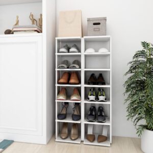 Elegant High Gloss White Shoe Storage Cabinets Pair with Six Shelves