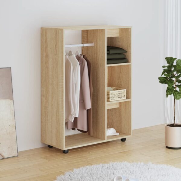 Stylish Sonoma Oak Wardrobe Engineered Wood Storage Cabinet with Wheels