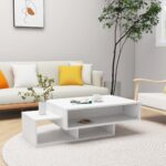 Elegant White Coffee Table Large Storage Space Durable Engineered Wood Chic Design