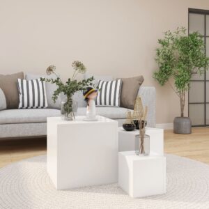 Chic White Engineered Wood Side Table Set 3 pcs Versatile Use Easy Clean