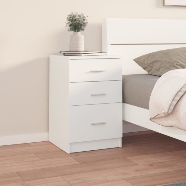 Chic White Bedside Cabinet Minimalist Design Engineered Wood Spacious Drawers