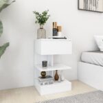 Chic White Bedside Cabinet Modern Engineered Wood Nightstand Storage Organizer