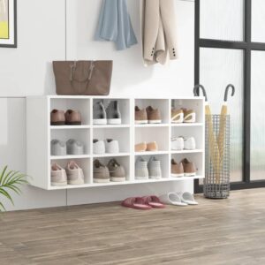 Stylish White Shoe Storage Cabinet Set Wall Mountable Spacious Organizer Rack