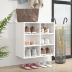 High Gloss White Shoe Cabinet Stylish Organizer Wall Mountable Storage Rack