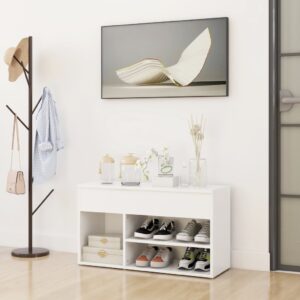 Stylish White Shoe Storage Bench Organizer with Shelves and Chest for Entryway