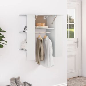 Chic White Hallway Cabinet Engineered Wood Storage Organizer Wall Mountable