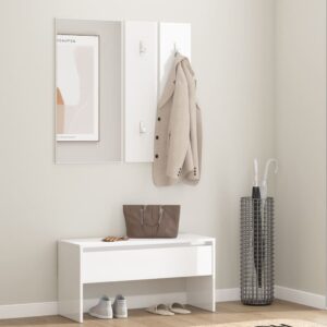 High Gloss White Hallway Furniture Set Engineered Wood Storage Bench Mirror Coat Rack