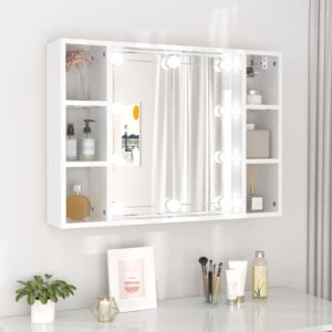 High Gloss White LED Mirror Cabinet Wall-Mounted Makeup Storage Organizer