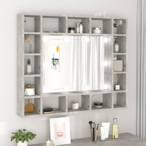 Mirror Cabinet with LED Concrete Grey 91x15x76.5 cm