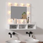 LED Illuminated White Mirror Cabinet Wall/Tabletop Engineered Wood Storage Organizer