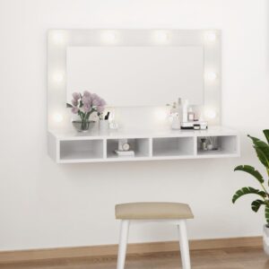 High Gloss White LED Mirror Cabinet Wall Mountable Makeup Storage Organizer