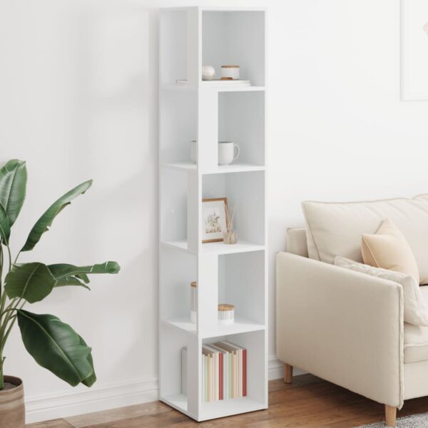 Stylish White Corner Cabinet Engineered Wood Tall Storage Organizer with Shelves