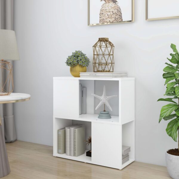 Chic White Engineered Wood Book Cabinet Modern Storage Organizer Shelf Unit