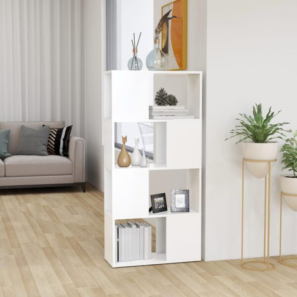 White Engineered Wood Book Cabinet Room Divider Spacious Storage Organizer