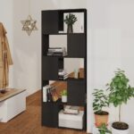 Modern Black Engineered Wood Bookcase Storage Organizer Room Divider Shelf