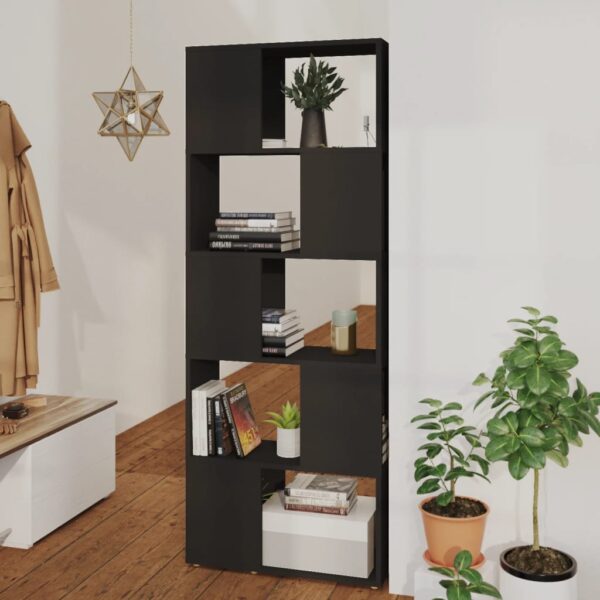 Modern Black Engineered Wood Bookcase Storage Organizer Room Divider Shelf