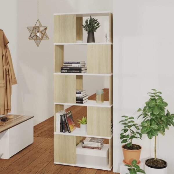 Chic White Sonoma Oak Finish Bookshelf Room Divider Storage Organizer Display