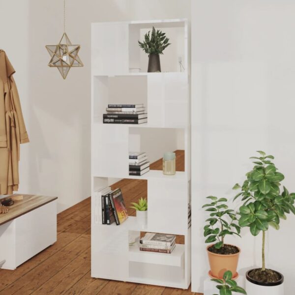 High Gloss White Book Cabinet Room Divider Modern Engineered Wood Storage Shelf