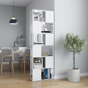 High Gloss White Book Cabinet Room Divider Spacious Organizer Sturdy Shelf