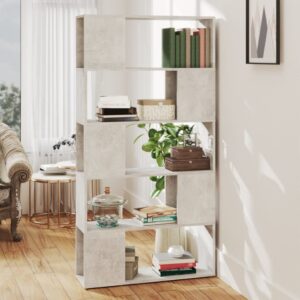 Versatile Engineered Wood Bookcase Room Divider Storage Shelf in Concrete Grey