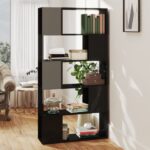 High Gloss Black Book Cabinet Room Divider Spacious Storage Organizer Shelf