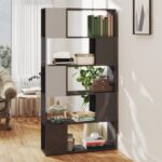 High Gloss Grey Book Cabinet Room Divider Spacious Storage Engineered Wood