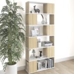 Versatile White Sonoma Oak Bookcase Room Divider Storage Organizer Shelf