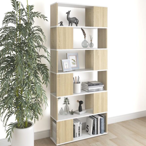 Versatile White Sonoma Oak Bookcase Room Divider Storage Organizer Shelf