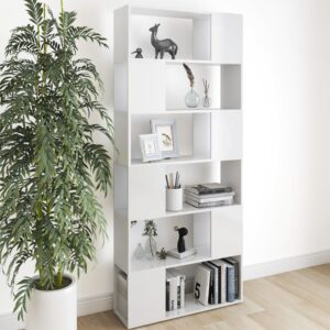 High Gloss White Book Cabinet Room Divider Spacious Storage Organizer Shelf